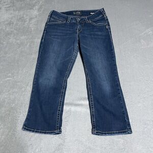 Silver Jeans Womens 29 Blue Suki Mid Capri Embroidered Flap Pockets‎